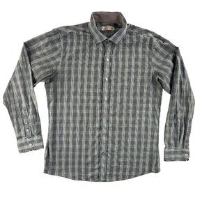 7Diamonds Shirt Mens Large Blue Check Button Up Long Sleeve Lightweight Casual